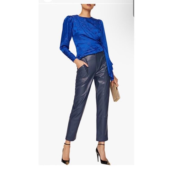 Ronny Kobo Collective Navy Blue Faux Leather Pants Size 10 - Picture 1 of 14
